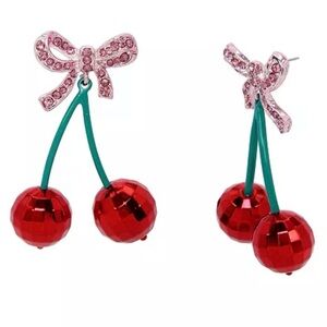 Sweetheart Cherry Disco Ball Drop Earrings 🍒
